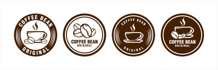 Coffee shop logo design template premium. stamp retro badge coffee bean cup vector, bar brand symbol icon vintage