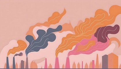 Naklejka premium The smokestack releases brightly colored smoke into the clear sky. It is a symbol of pollution and the environment.