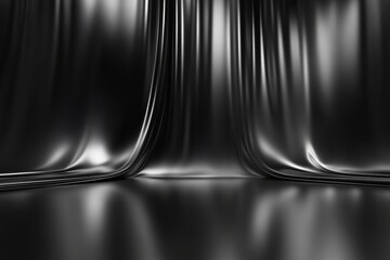 A smooth and elegant abstract background featuring a gradient transition from black to silver. The shiny and sophisticated texture is perfect for showcasing high-end products