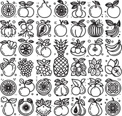 linear style Fruits and exotic fruits set