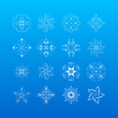 Set White Colleciton Line Snowflake Winter Decoration Elements Vector Design Style