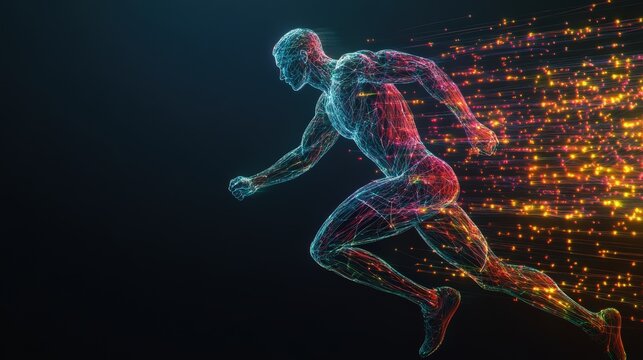 Athlete neural pathways Scientific visualization performance impact analysis on copy space background