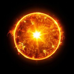 Bright sun isolated on black background