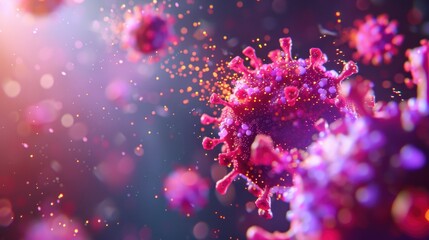 Vivid Interaction of Nanoparticles with Virus, showcasing intricate details of microscopic structures, colors accentuating the dynamic relationship between particles and pathogens.