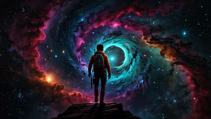 Fototapeta premium A cosmic wanderer traversing around the vibrant sky