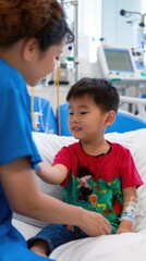 Obraz premium Asian Pediatric Hospital Staff Caring for Young Patients in Medical Setting