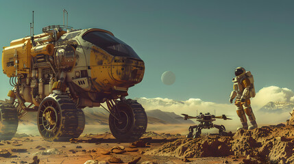 An astronaut in a spacesuit on the surface of an uncharted planet. AI Generated