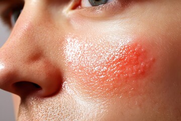 Red inflamed skin with rash, itching and irritation