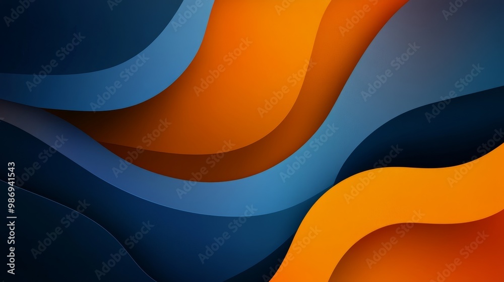 Poster Abstract background with a vibrant blue and orange gradient. The colors are arranged in a flowing wave pattern, creating a sense of movement and energy.  The design symbolizes dynamism, growth, and cr