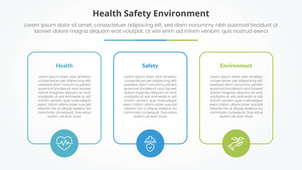 HSE infographic concept for slide presentation with big box outline with circle on bottom with 3 point list with flat style