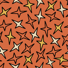 Obraz premium Seamless Pattern with Yellow and Red Doodle Stars.