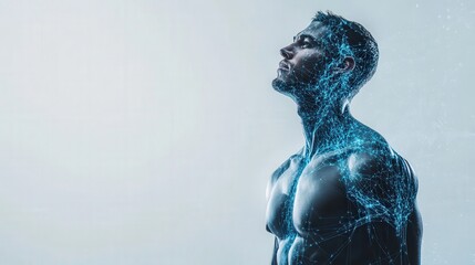 Athlete neural pathways Scientific visualization performance impact analysis on copy space background