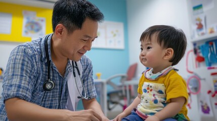 Obraz premium Asian Pediatric Hospital Staff Caring for Young Patients in Medical Setting