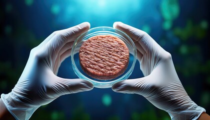 Lab grown Meat Patty in Petri Dish