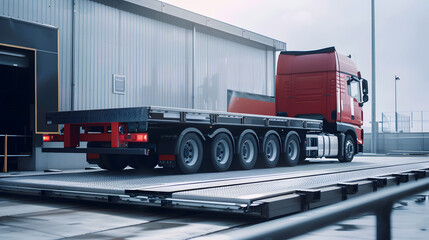 A truck or trailer carrying cargo undergoes a weighing procedure. Neural network AI generated art