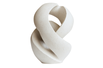 Abstract curved sculpture with a textured surface. The design features smooth, continuous curves, creating a modern, organic form in a minimalist style. Isolated on transparent background, png.