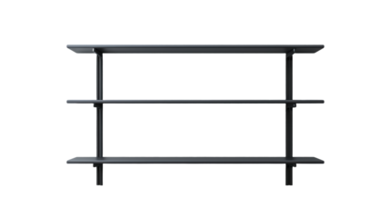 Minimalist metal shelf with a simple design. Feature clean lines and a functional structure, offering an elegant and modern look for storage and display. Isolated on transparent background, png.