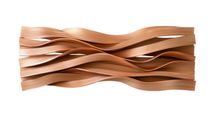 Abstract wall sculpture featuring flowing copper waves in a dynamic design. Ideal as a modern decorative piece for home or office interiors. Isolated on transparent background, png.