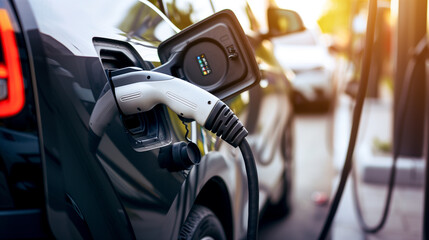 Electric Car Charging Close-up: Modern Mobility and Eco-Friendly Technology in Action