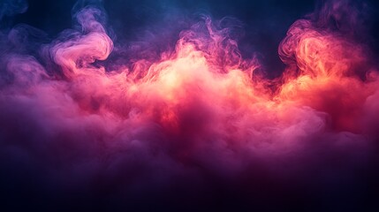 Abstract colorful smoke clouds on dark background.