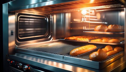 Obraz premium Freshly Baked Bread In Commercial Oven