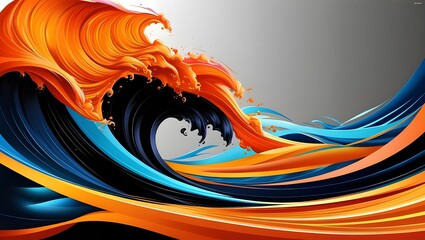 Imagine an abstract design of mesmerizing, vibrant orange waves, reminiscent of a sunset on a tropical island, flowing harmoniously with deep, mysterious black undertones that evoke a sense of power a