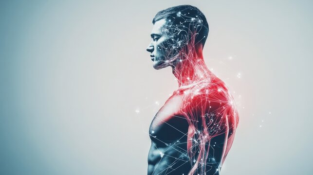 Scientific analysis athlete performance Neural pathways impact visualized on plain copy space background