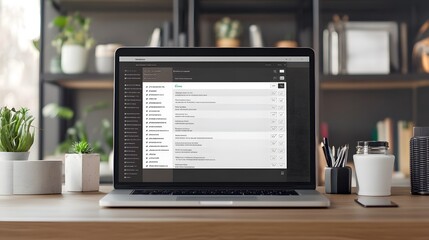 Fototapeta premium Modern email interface displaying a client mail list, with an organized inbox and visible email headers.