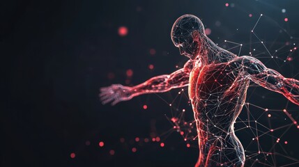 Scientific Visualization Neural Connections affecting athlete muscles and body Development concept