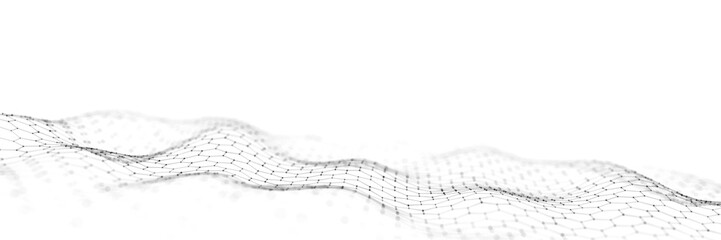 Technology hexagon dynamic wave on white background. Futuristic honeycomb concept. Digital technology webflow. Big data visualization. 3D rendering.