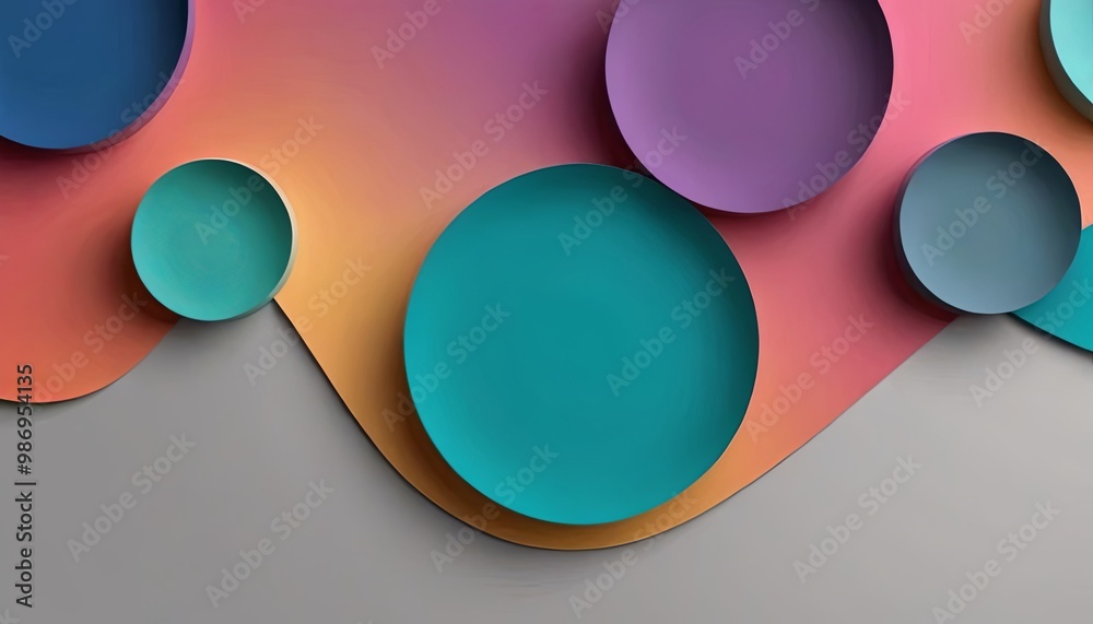 Poster a colorful abstract painting of circles with a blue circle in the middle