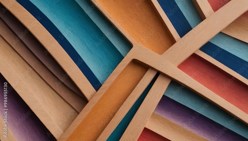 Poster a colorful wooden frame with a cross shape in the middle