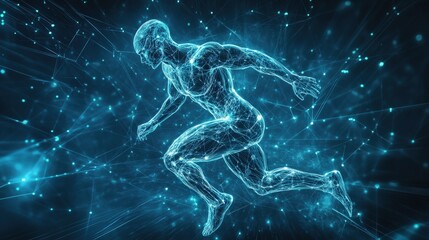 Neural network visualization in sports science study athlete body activity concept on plain background