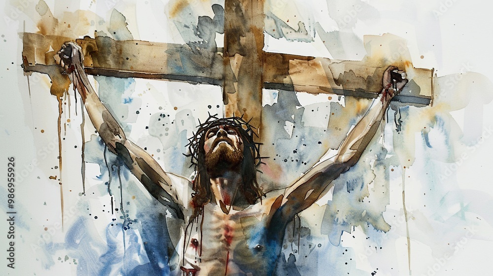 Wall mural crucifixion of jesus in watercolor