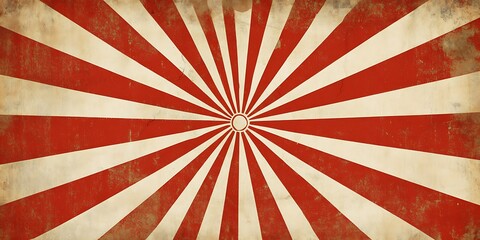 Old red and white sunburst background illustration with copy space 