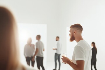 Evening Art Gallery Social Diverse Group Mingles & Connects Over Contemporary Art