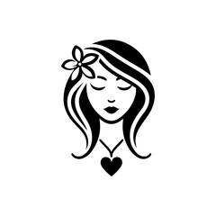 Elegant Charm Black Logo with a Woman's Face Iconic Simplicity Vector Icon of Black Female Face. beautiful floral girl with love sign icon logo