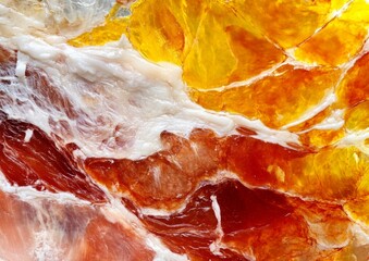 Obraz premium Close-Up of Cultured Meat with Melting Pattern Texture Features Appetizing and Artistic Intrigue