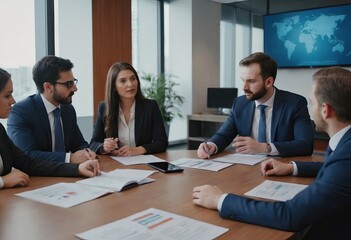 Business people are sitting around a table having a meeting