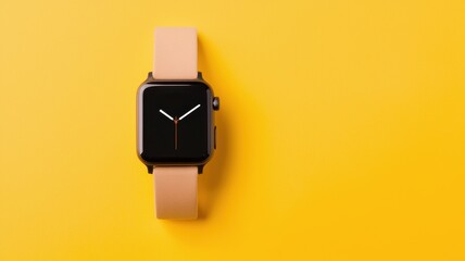 Stylish smartwatch on a vibrant yellow background.
