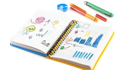 Opened Business Notebook with Brainstorming Page on White Background