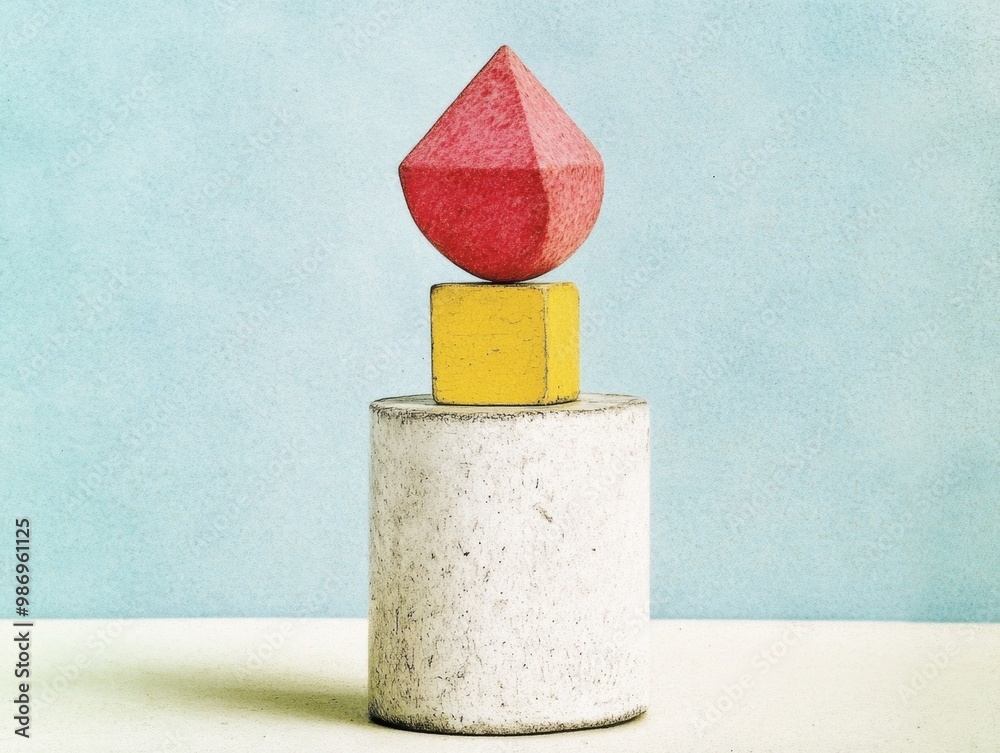 Poster studio macro shot of colorful building blocks on white vase against plain background