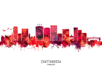Obraz premium Chattanooga Tennessee Skyline Red
