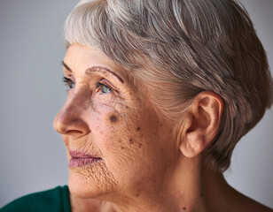 Obraz premium Woman Suffering From Sun Damage Actinic Keratosis