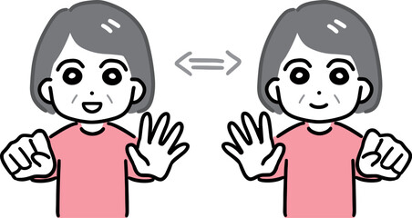 左右別にグー・パーを繰り返す若い女性