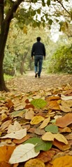 Fototapeta premium Leisurely Walk in Autumn Park Casual Strolling Through Fall Foliage