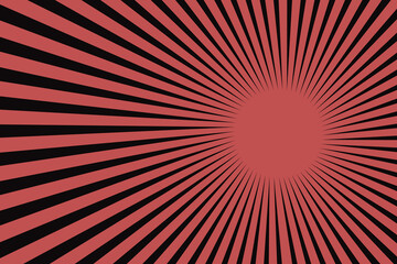 Fototapeta premium Vintage pop art red black sun background. Red retro vintage style background with sun rays vector illustration