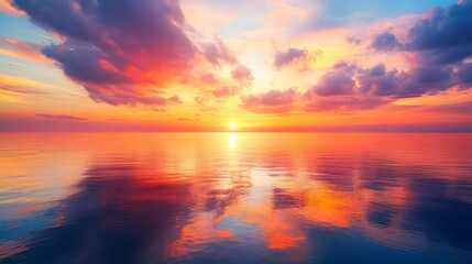 Obraz premium Panorama of a stunning sunset with a wide view of the horizon.