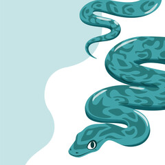 2025年巳年年賀状デザイン素材　かっこいいグリーンの蛇　はがきサイズ縦　文字なし