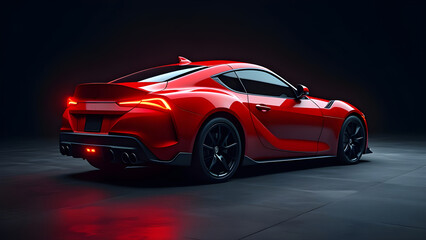 Red sports car on a black background.